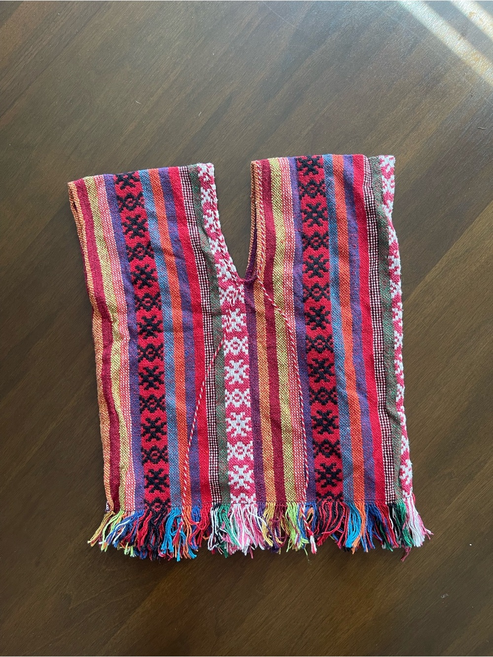 Vintage Andean Poncho Handwoven with Traditional Colorful Geometric Patterns